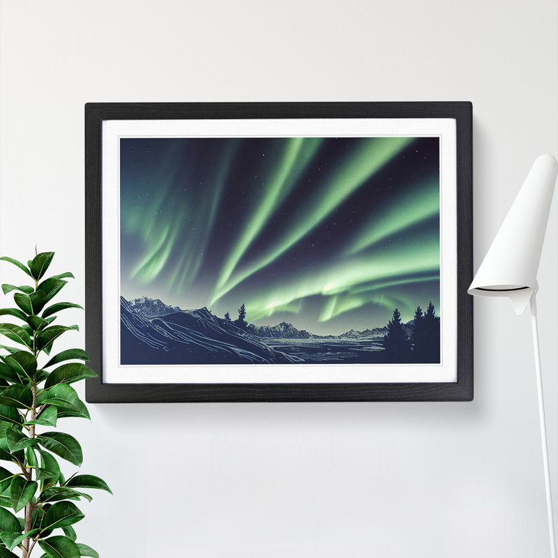 Bold Northern Lights - Single Picture Frame Print, Black Framed, 46cm H x 64cm W x 2cm D
