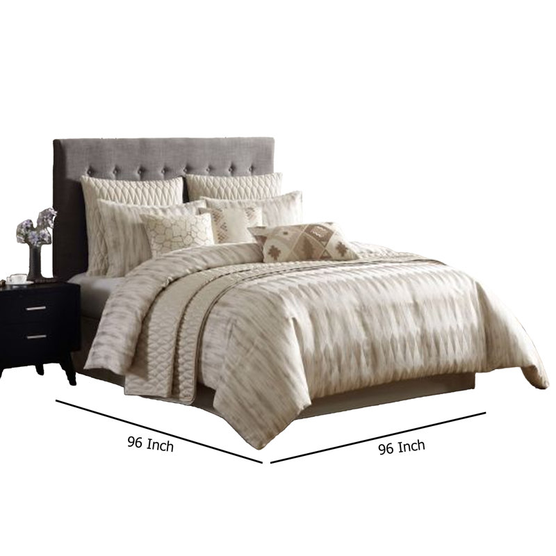 Rely 10Pc Coverlet King Size Comforter Set, Woven Jacquard, Ivory, Queen Comforter + 4 Euro/Standard Shams