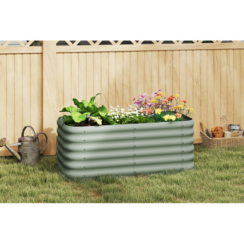 Lit de jardin surélevé galvanisé, jardinière pour légumes, fleurs et herbes, H 18 po x l 47 po x P 24 po, Vert