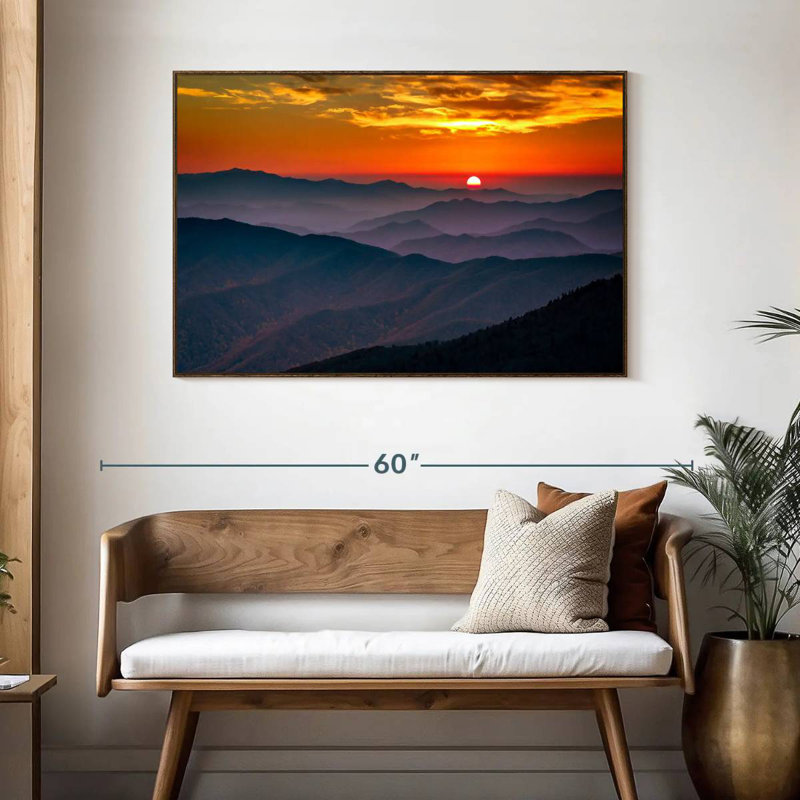 Blue Ridge Mountains, 46 po x 31 po, Cadre flottant noyer