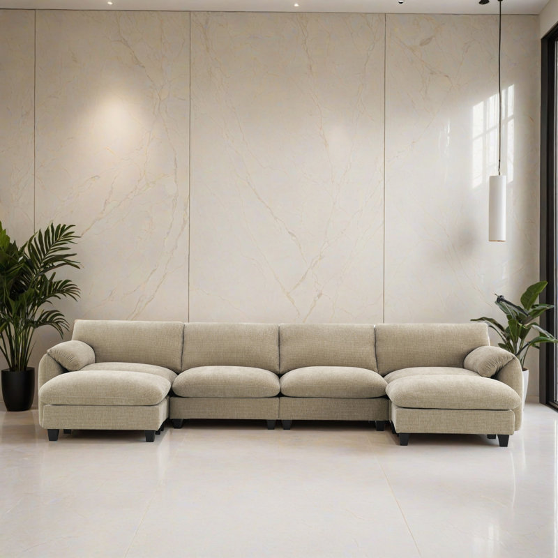 Canapé-lit modulaire 6 pièces pour salon, Chenille kaki clair
