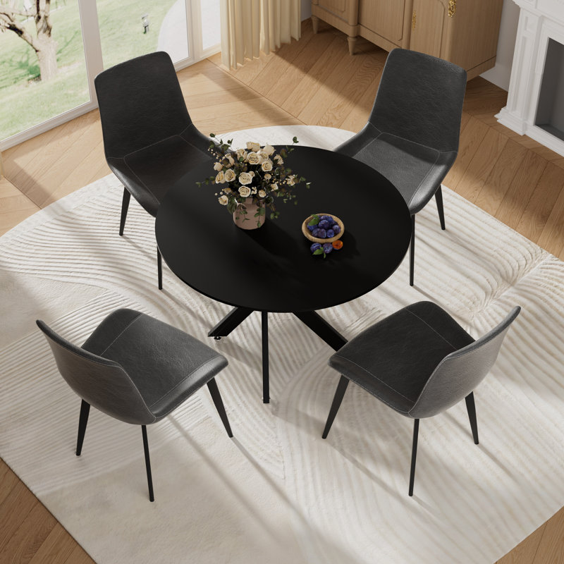 Ensemble de salle à manger 5 pièces, Noir, H 29,6 po x L 36 po x l 36 po, Gris