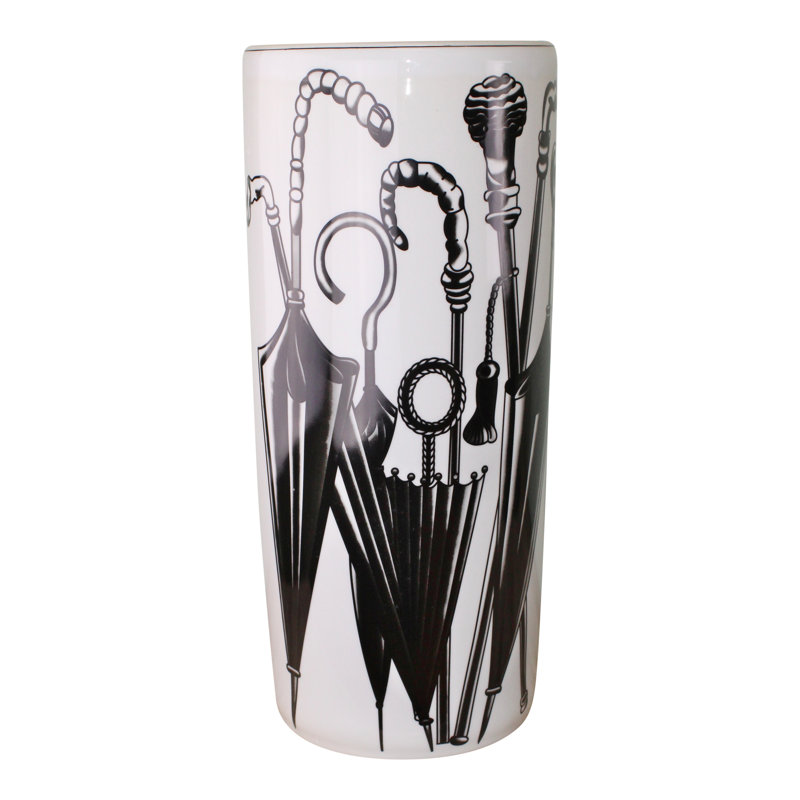 Anhtuan Ceramic Freestanding Umbrella Stand, Black/White