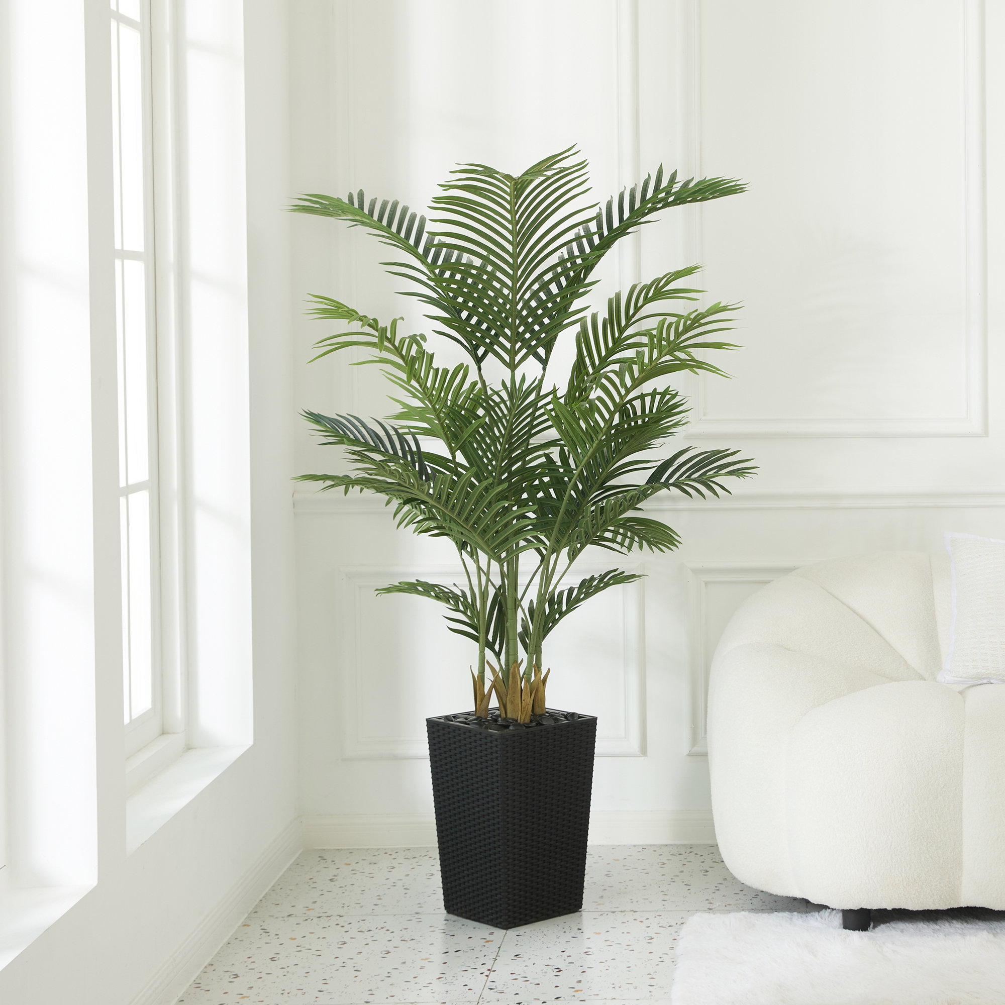 Aliza UV Resistant Artificial Palm Tree, Faux Palm Tree with Decorative Base for Indoor Outdoor, Black, 60" H x 20" W x 20" D