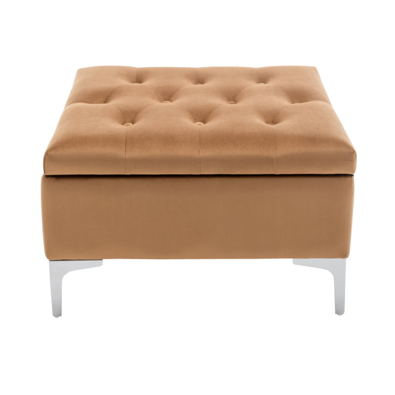 Manius Velvet Tufted Storage Ottoman, Champagne Gold