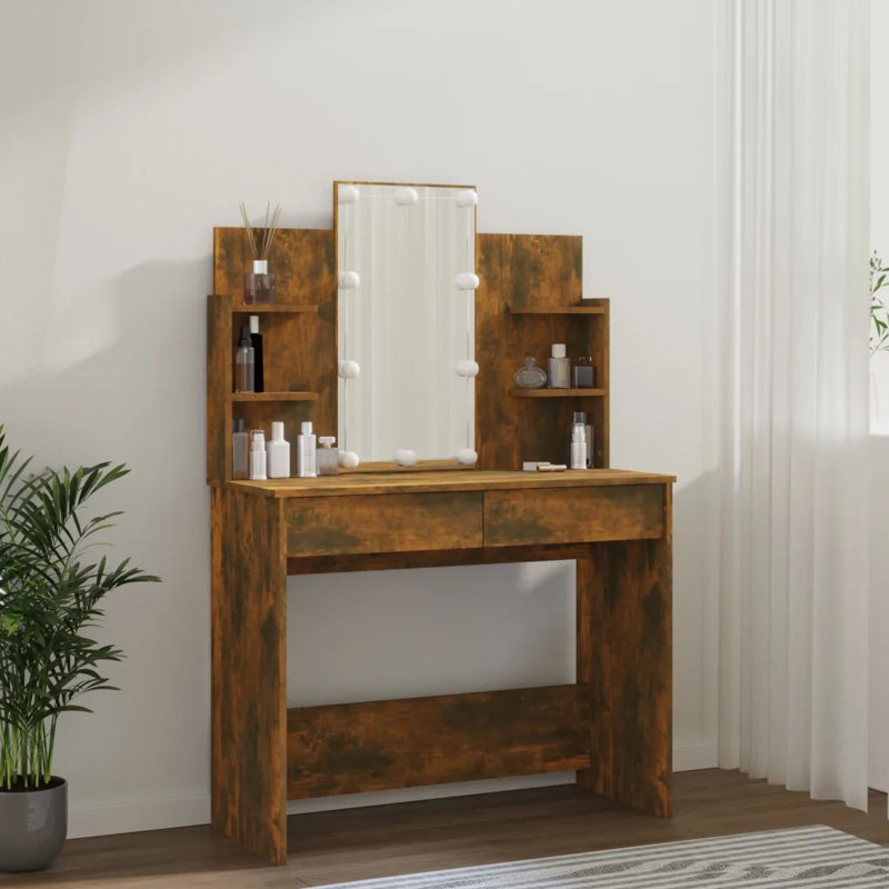 Klokoc Dressing Table with Mirror, Smoked Oak