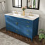 Meuble-lavabo 60 po en bois massif avec 2 lavabos, comptoir en quartz 61 po avec 6 trous de robinet pré-percés, 2 portes doubles à fermeture douce, 7 tiroirs et 2 petits compartiments de rangement rabattables