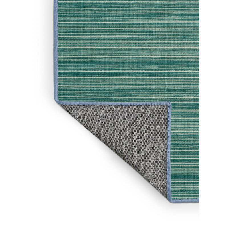 Tapis bleu à rayures horizontales lavable à la machine, Carré 5 pi