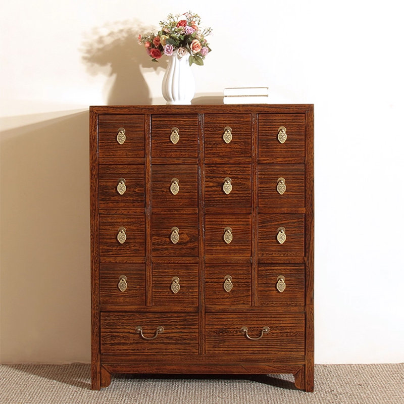 Commodes et commodes rectangulaires en bois massif rouge brun, Brun-rouge