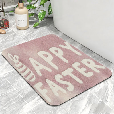 Tapis de bain antidérapant, lapin de Pâques dégradé rose 24 po x 36 po, salle de bain et vestibule