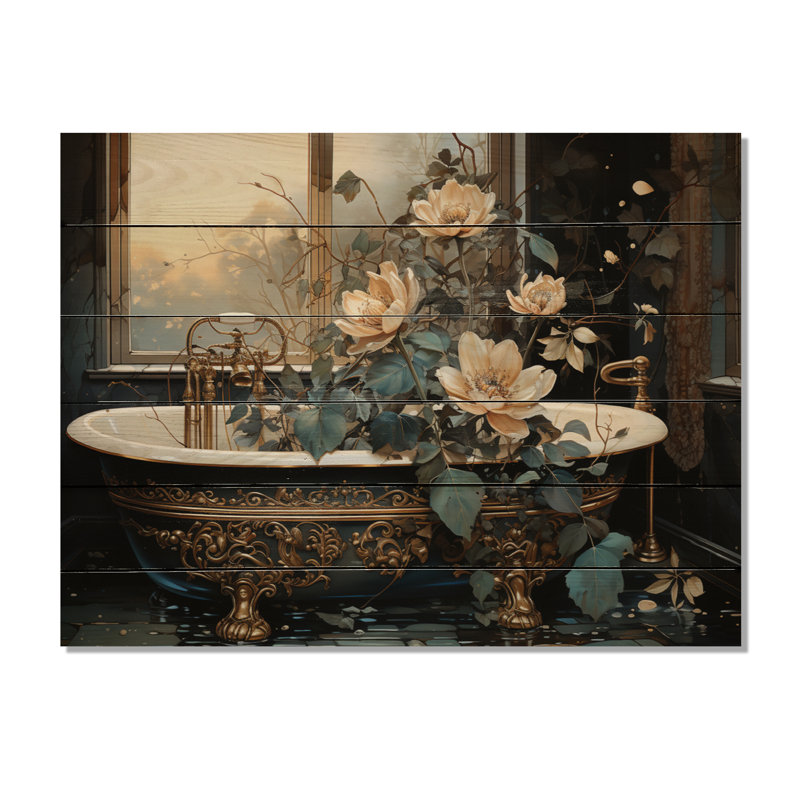Baignoire en or II sur bois, H 30 po x l 40 po x P 0,78 po