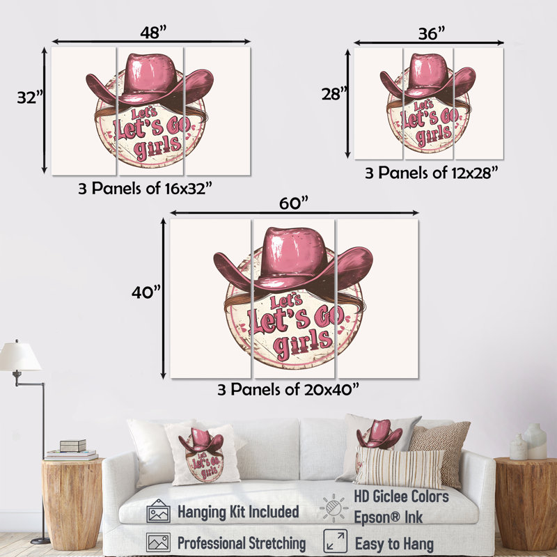 «Cowgirls Surfside Beach Babes» - ensemble d'impressions d'art mural, H 28 po x l 36 po x P 1 po, Toile tendue