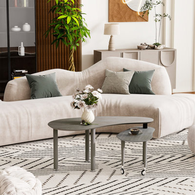 Contemporary Rotatable Cocktail Table With Solid Rubber Wood Legs, 360 Degree Rotating Coffee Table With Wood Grain Veneer Tabletop Grey Brown / Walnut / Black Finish For Living Room, Bedroom