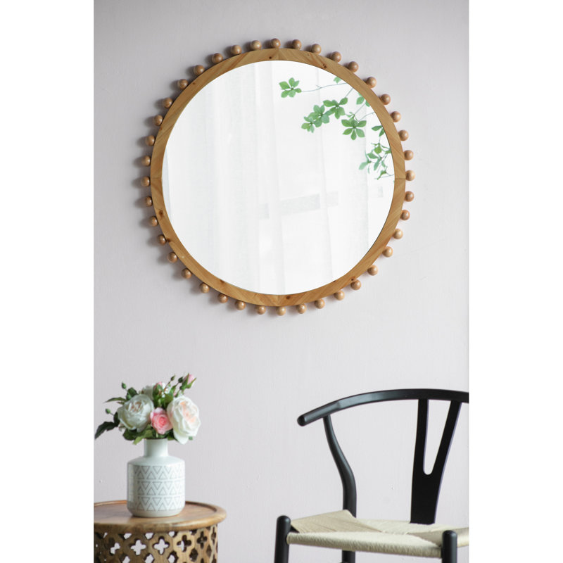 Miroir rond en bois avec magnifique cadre perlé pour décoration et belle bordure en verre