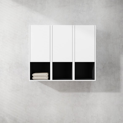 Bathroom Wall Cabinet, 12", Soft Close 3 Doors, White, Fashionable 3-door Modern, Graceful Design