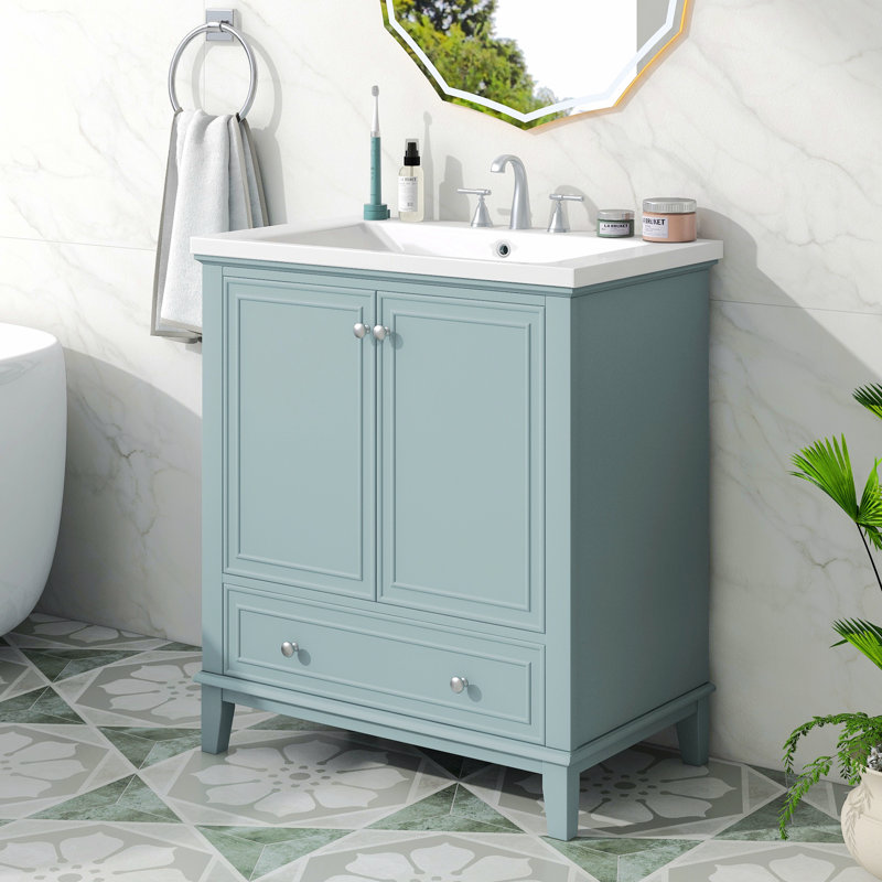 Meuble-lavabo 30 po avec lavabo, armoire de salle de bain avec portes et tiroir, Bleu