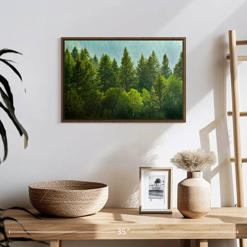 Lush Green Pine Trees, 19" X 13", Floating Frame Walnut