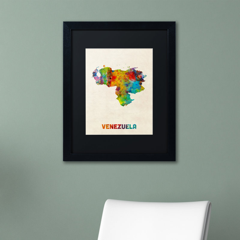 « venezuela aquarelle map », impression sur toile encadrée, H 14 po x l 11 po x P 0,5 po