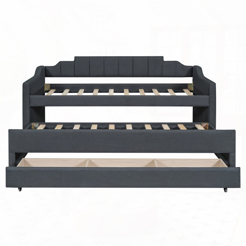 Versatile Upholstered Daybed With Trundle And Multiple Storage Options, Gray