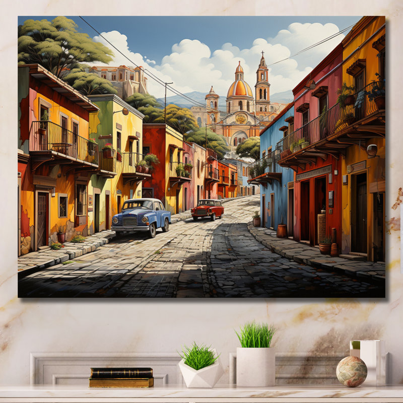 Mexico Mexico Fiesta City III - Art mural Mexique, Toile tendue, H 12 po x l 20 po x P 1 po