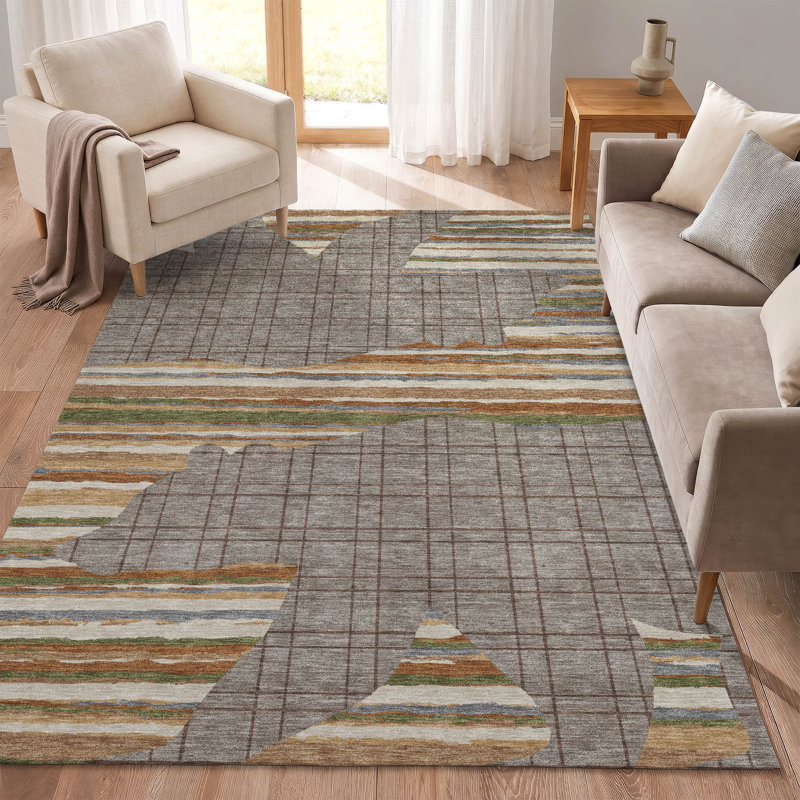 Tapis de qualité supérieure lavable à la machine Prisco AMF2577, Taupe, 9 pi x 12 pi