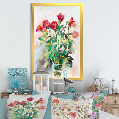 Pastel Summer Roses Vase - Peinture sur toile