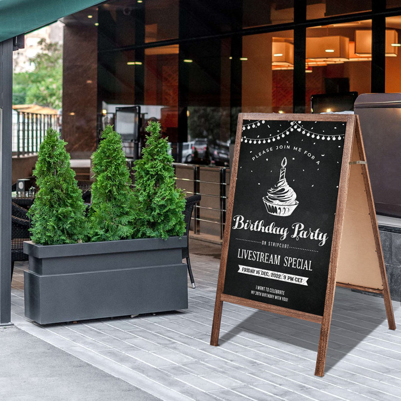 Double Side Wood A-Frame Chalkboard Sign Menu Display for Restaurant Business or Wedding, Brown