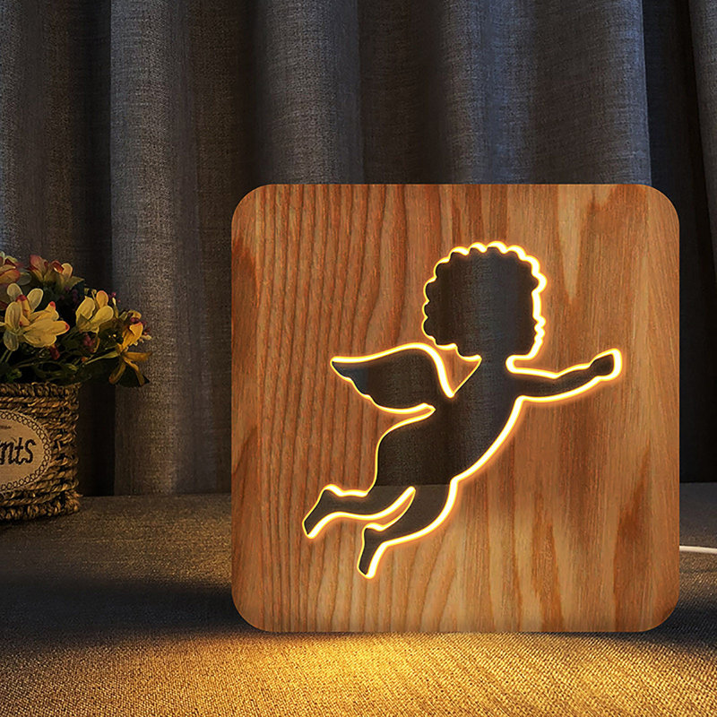 LED Wooden Night Lamps For Bedrooms Table Lamp With Pet Lampshade USB Christmas Gifts