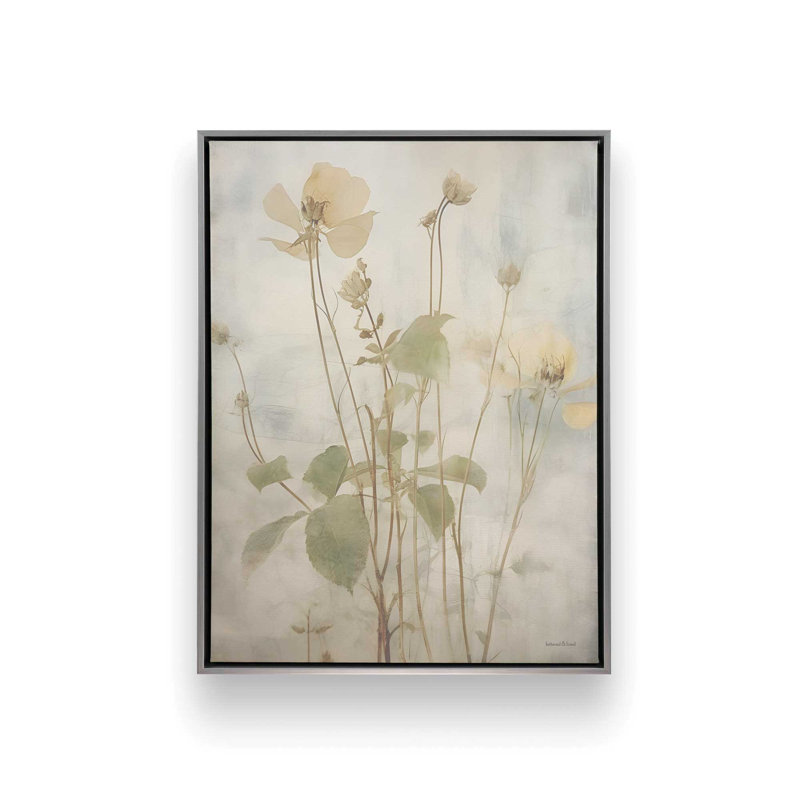 "Flowers in the Breeze I" par lettres et doublure, 30 W x 40 H, Silver, Framed Canvas