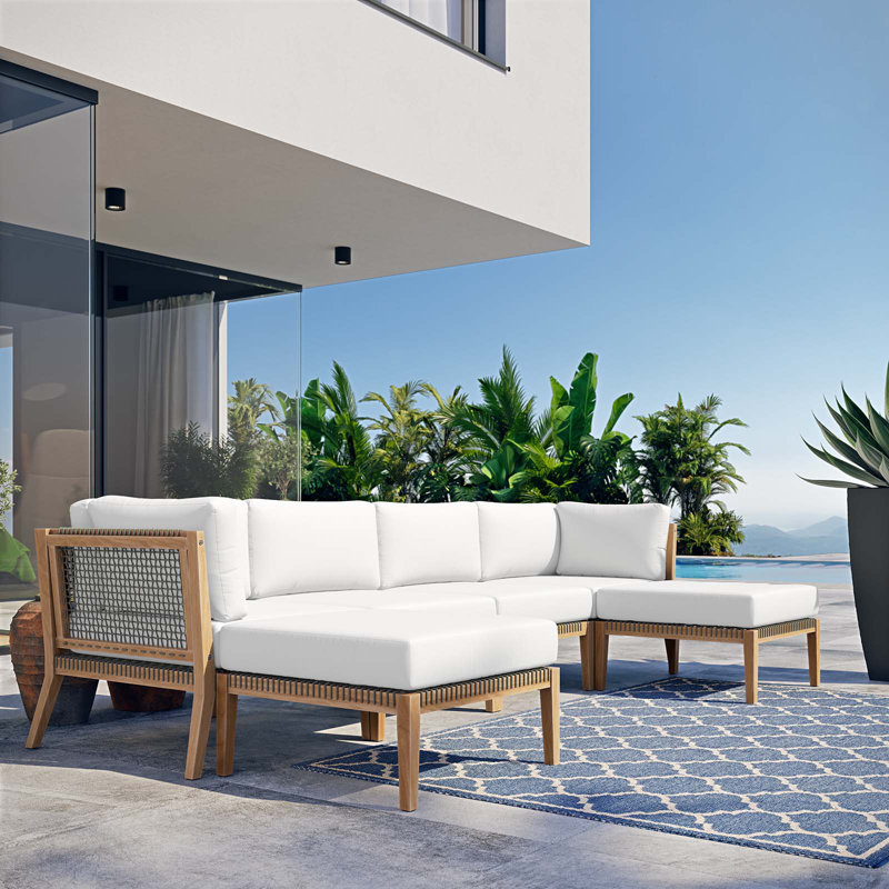 Canapé modulaire d'extérieur en bois de teck 6 pièces Clearwater par Modway, Blanc
