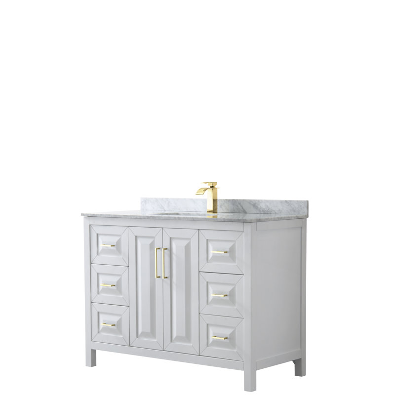 Daria 48'' W Single Vanity, White, White Cultured Marble, Brushed Gold