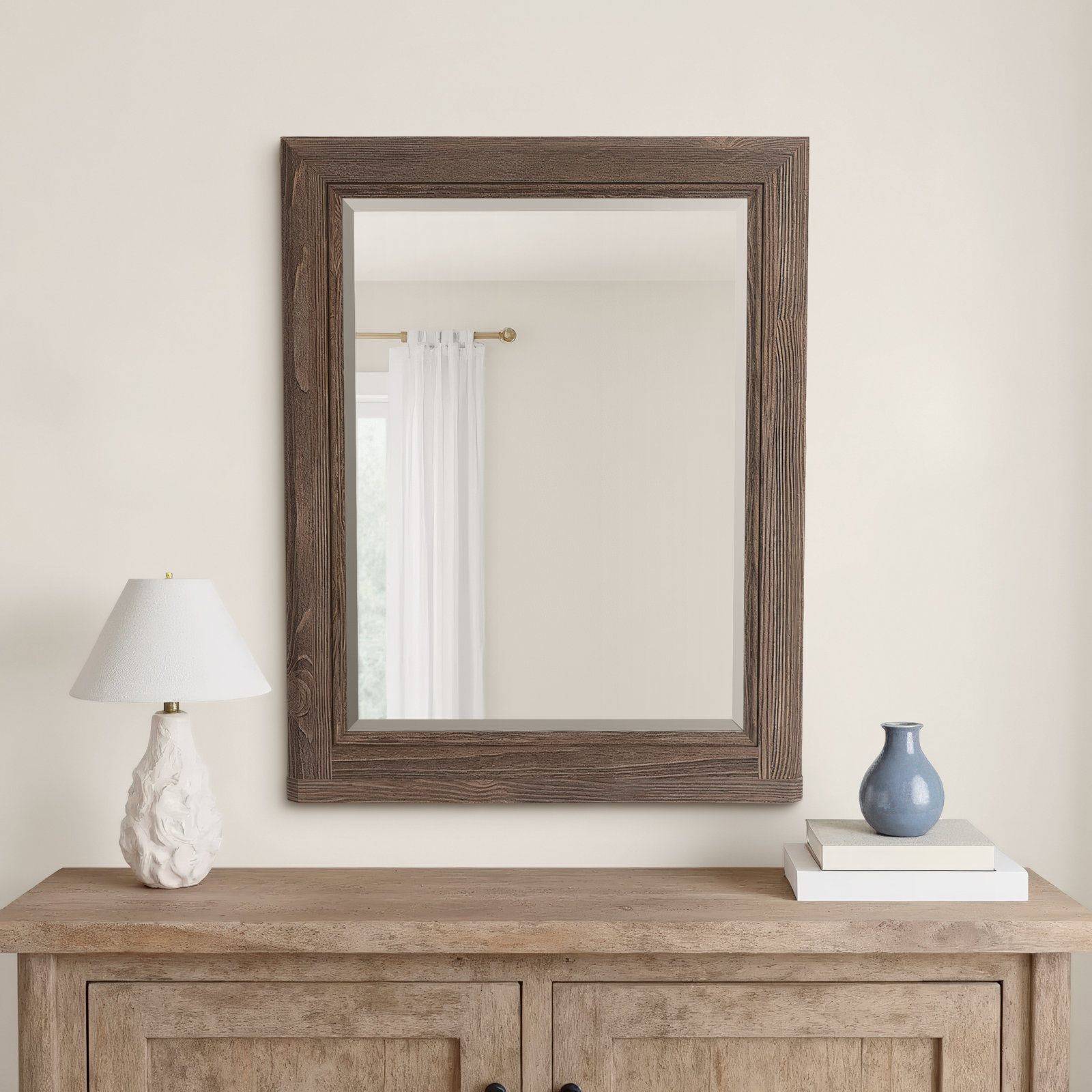 Jemma 32" Solid Wood Wall Mirror, Harvest Brown