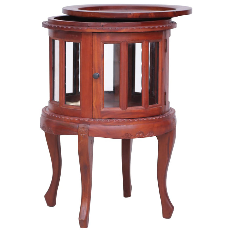 End Table Glass Display Cabinet Side Table Natural Solid Wood Mahogany, Brown