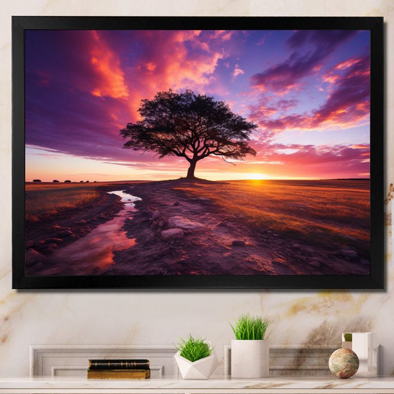 " Sunset Majestic Silhouette ", Black Picture Framed, 24" H x 32" W x 1" D