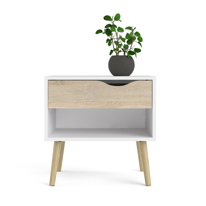 50.2 cm W Bedside Table, White/Oak