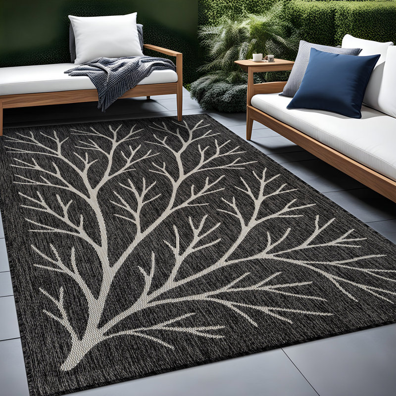 Tapis floral d'intérieur pour l'extérieur, Rectangle 8' x 10', Dark Grey