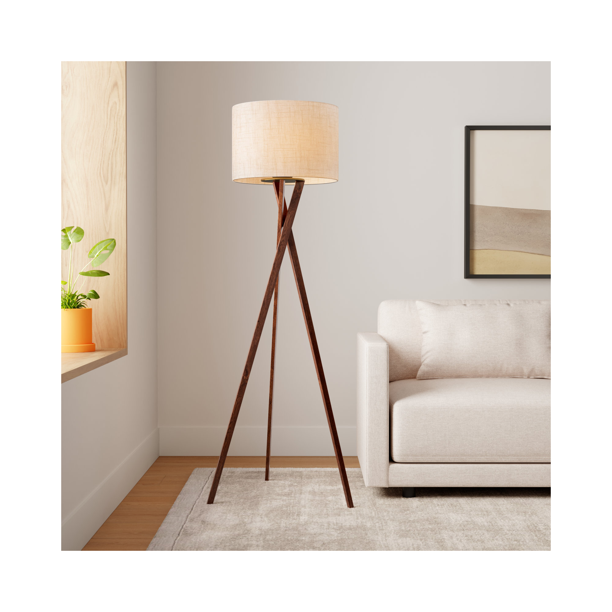 Harcourt 63'' Solid Wood Floor Lamp, Light Walnut