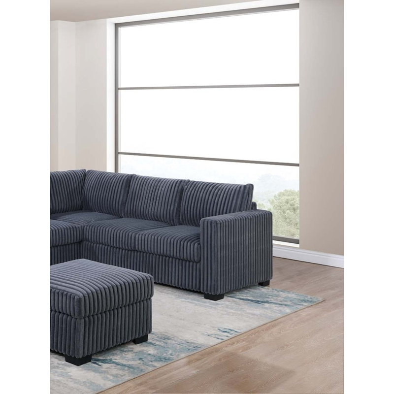 Contemporary 5Pcs Modular Sectional Set One Arm Chairs Armless Chair Ottoman L-Shaped Sectional Mineral Morgan Fabric
