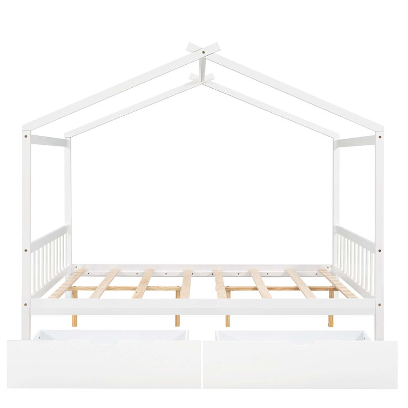 Full Bed with Roof Frame,Platform Bed,Bed Frame , White
