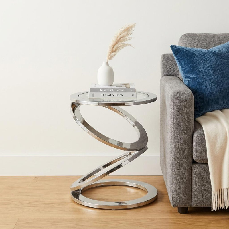 Alisia 17" Silver Glass Round End Table