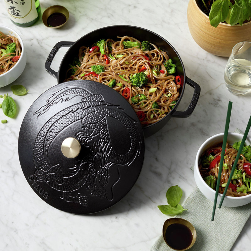Staub Cast Iron 3.75-Qt Essential French Oven With Dragon Lid - Matte Black