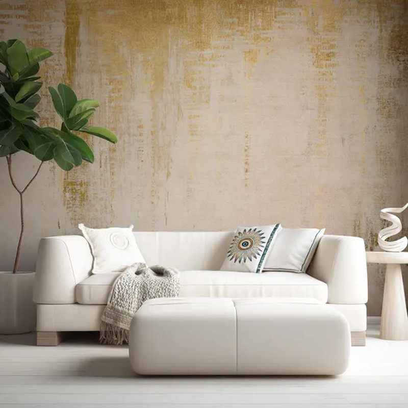 Murale abstraite crème dorée, L 192 po x l 108 po