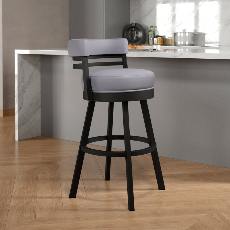 Tabouret de bar et de comptoir Aureliana, Tabouret de bar (siège d'une hauteur de 30 po), Similicuir gris clair, Noir
