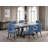 6 Piece Dining Set Contains a Rectangle Dining Room Table with V-Legs and 4 Blue Linen Fabric Upholstered Chairs with a Bench, 36x60 Inch, Multi-Color-133567853-133567859