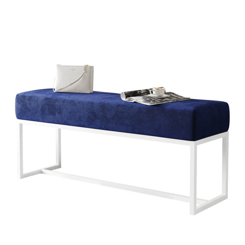 Leechburg Upholstered Bench - DISCONTINUED, White, 44cm H x 80cm W x 30cm D, 100 % Polyester Blue