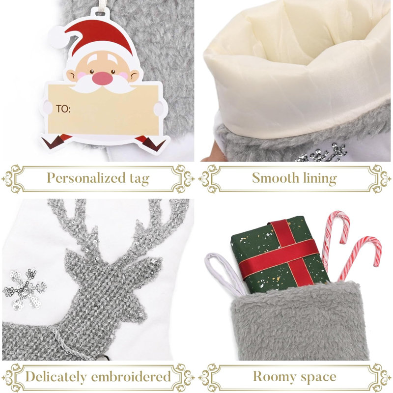 Décorations de bas de Noël en tissu, paquet de 2 ornements de cheminée en peluche à broder wapiti, H 21 po x l 7 po