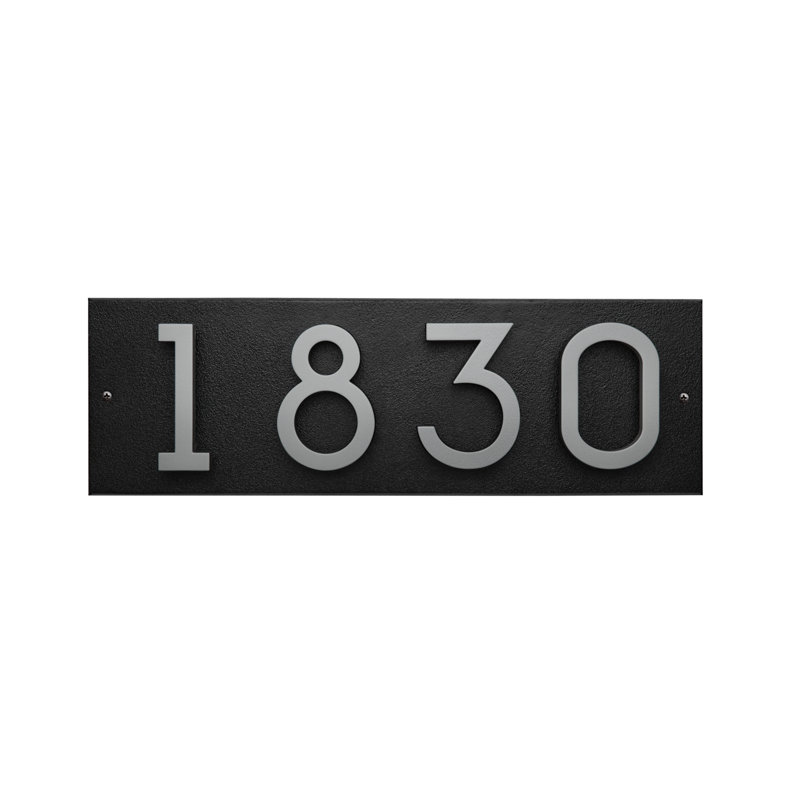 Floating Stand-Off 4-Number Horizontal Sign, Black /W/ Silver Modern Font Numbers, Yes