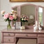 Ensemble de coiffeuse 3 pièces avec tabouret rembourré Enay, miroir, 5 tiroirs, blanc glamour-127850202