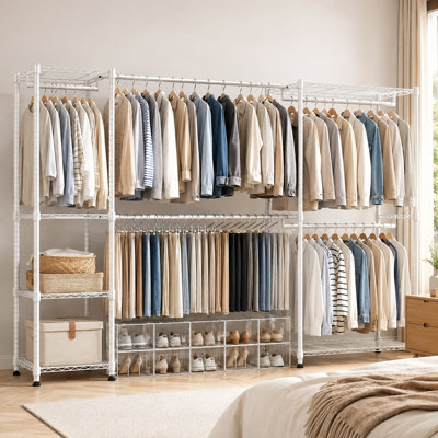 Heavy Duty Expandable Freestanding Closet Organizer with 5 Hanging Rods and 6 Adjustable Shelves - 800 lbs Capacity - Tool-Free Assembly