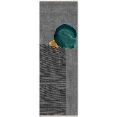 Pender Gray Green Striped Cotton Chenille Area Rug
